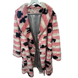 Shrimps Pink Faux Fur Statement Coat UK 10 US 6 Graphic Stripe